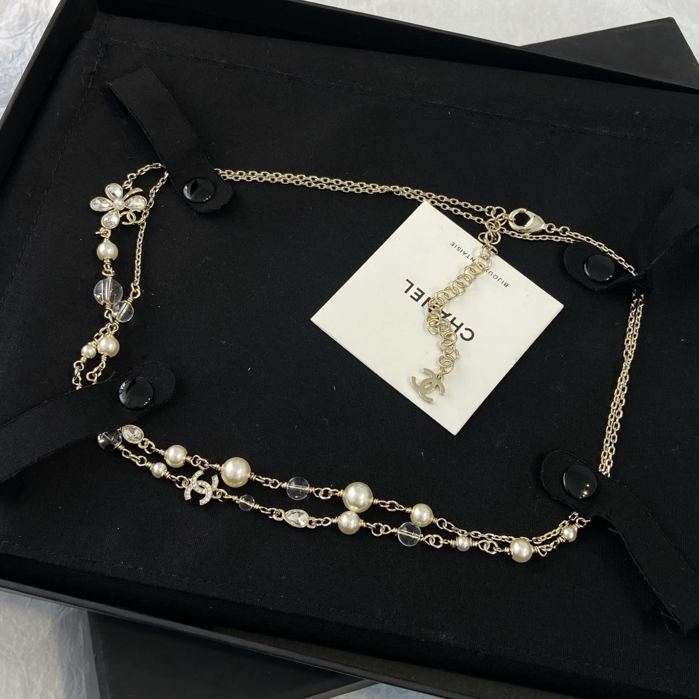 Chanel Gold-Tone Pearl and Crystal Necklace